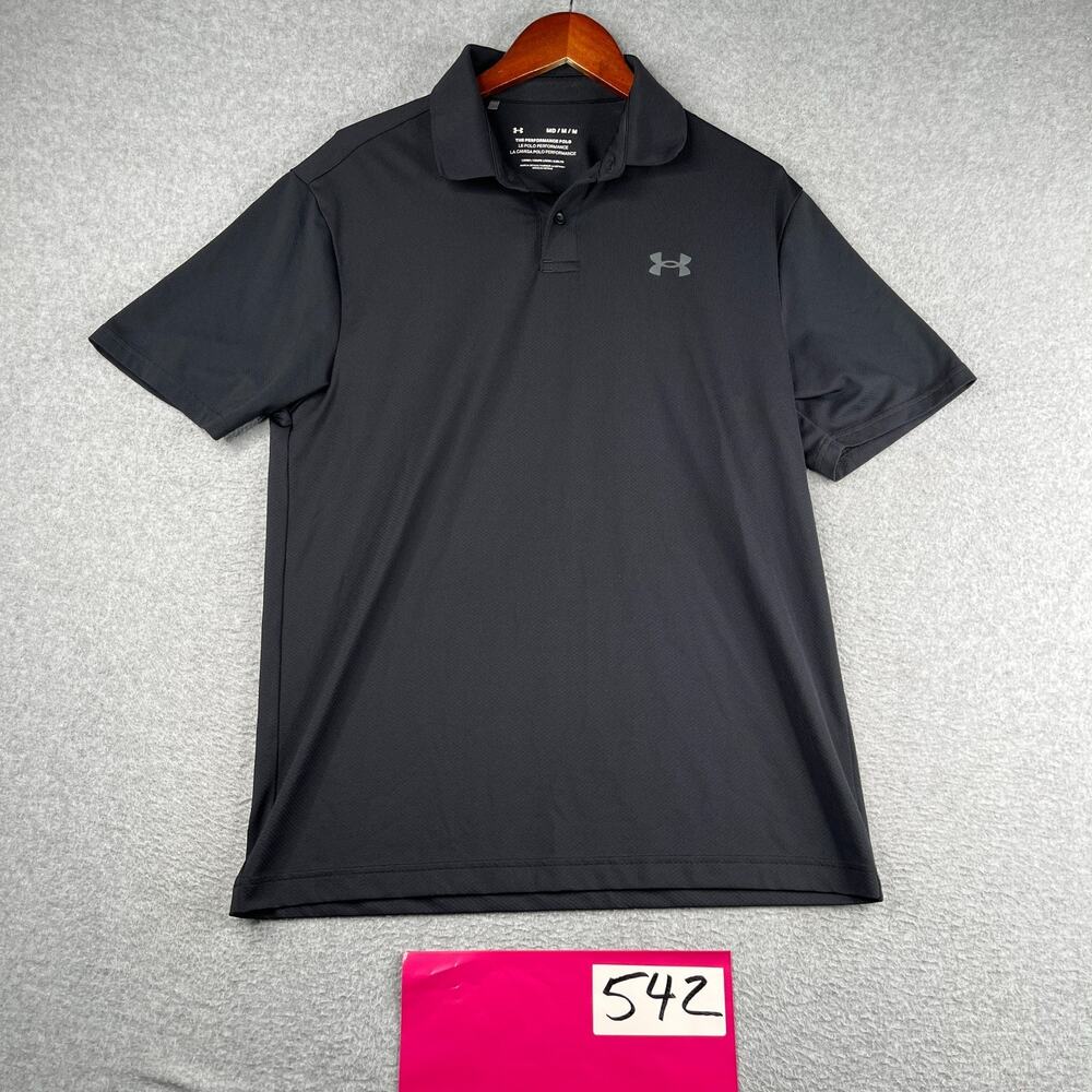 Under Armour Performance Polo Shirt Mens Medium Stretch Black Casual Logo